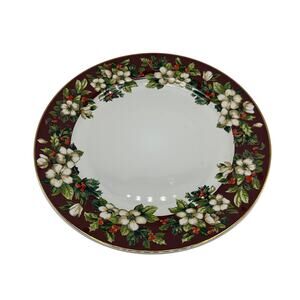 Pair of 2 Vtg Christmas Dinner Plates in Splendor Burgundy by Sakura 2002-04